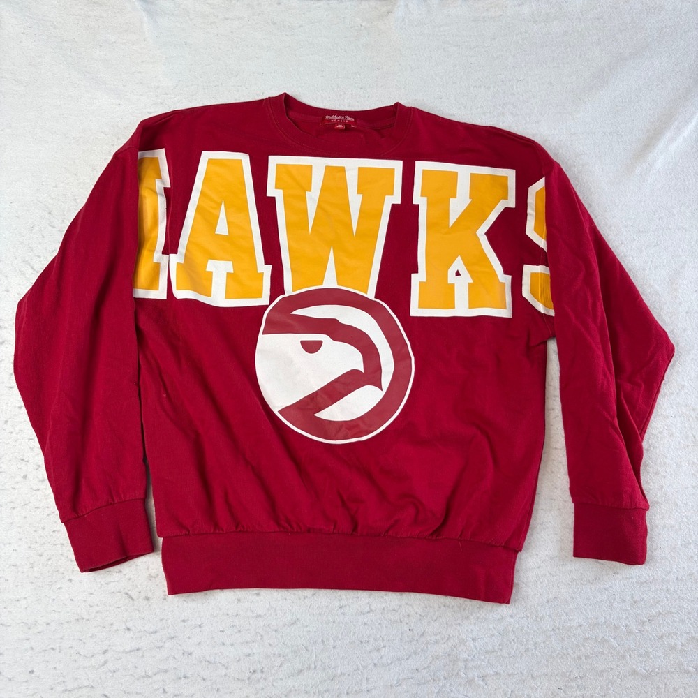 Mitchell & Ness Atlanta Hawks Sweatshirt Womens Medium Red Hardwood Classics NBA